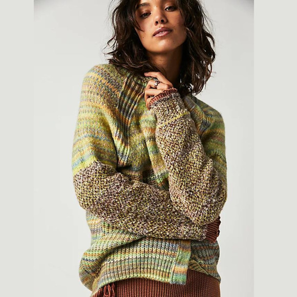 Free People Sedona Cardigan in Chocolate Lime Combo NWT Size Small $198 Oversize - Picture 2 of 4